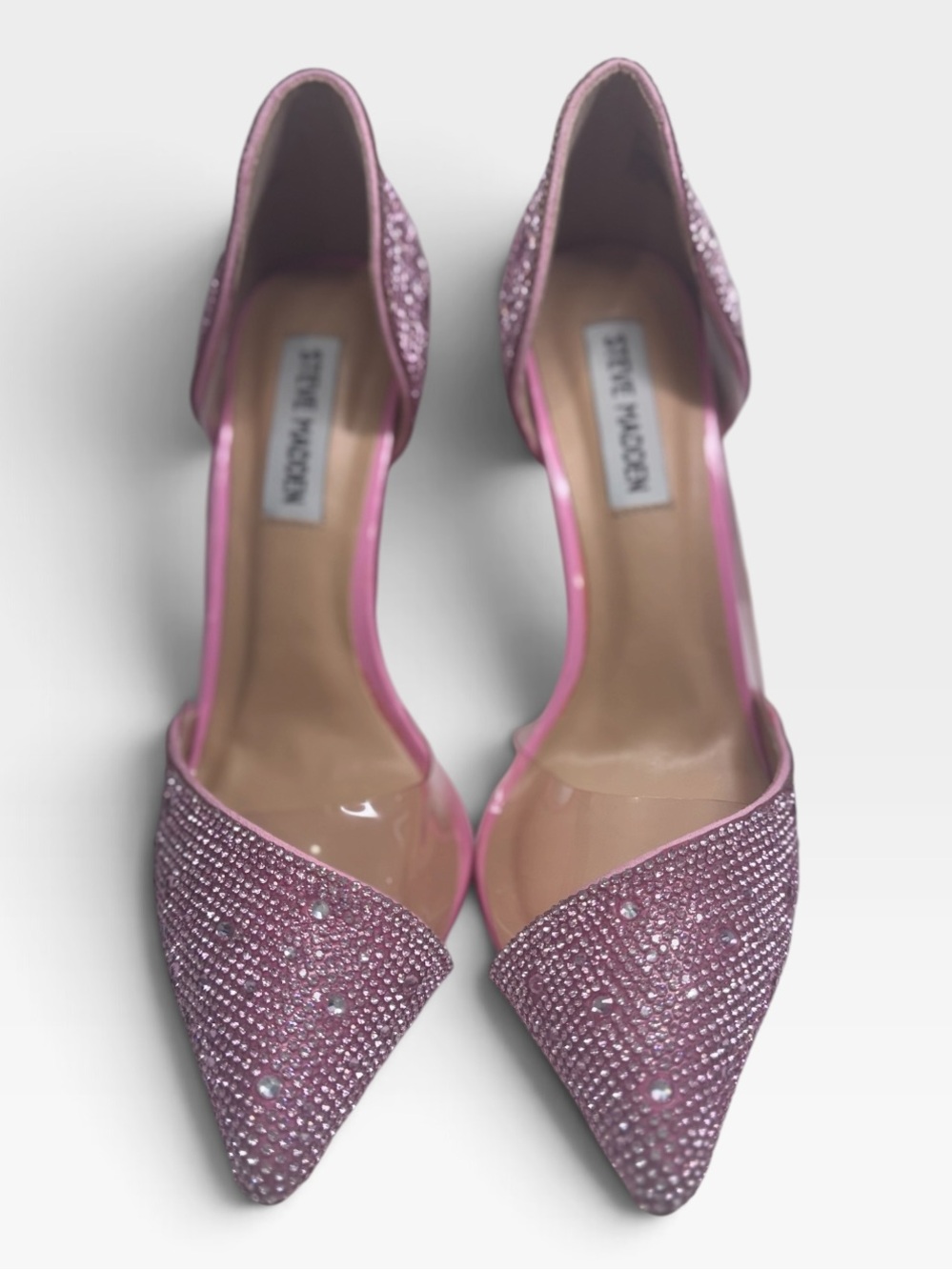 Steve Madden Vestan Pink Rhinestone Clear Paneled d'Orsay Pumps Sz 7M